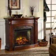 Temple-mantel with electric fireplace