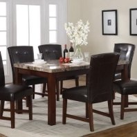 Faux Marble Top Dining Table with Six PVC Parson Chairs